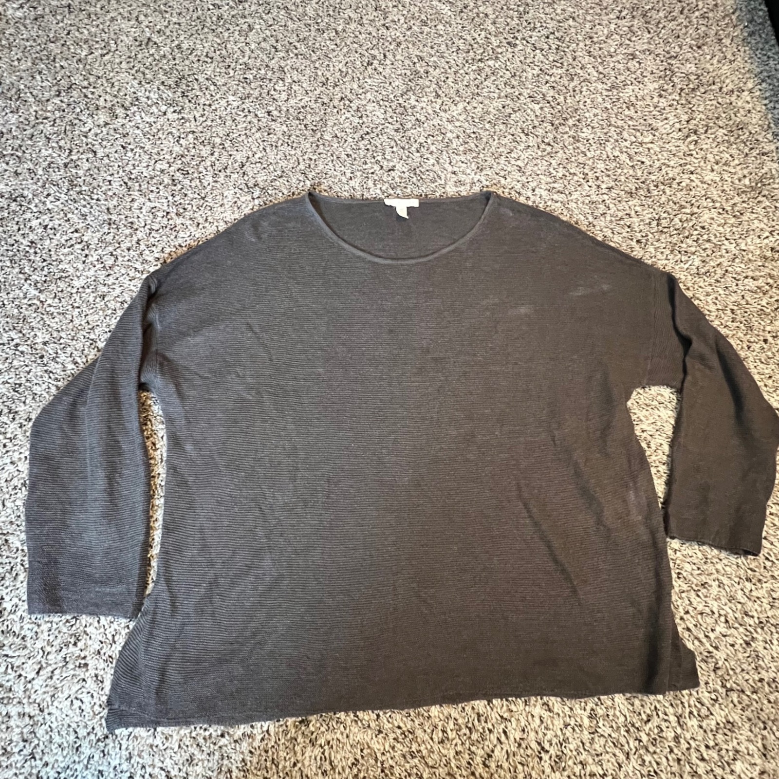 Eileen Fisher Organic Linen Knit Top Grey Long Sleeve Crew Neck S18lox Mens L/G